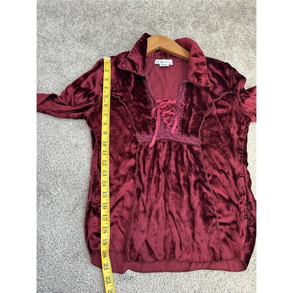 Vintage At Last & Co Red Velvet Crochet Lace Up Whimsigoth Top Size M - Picture 9 of 9